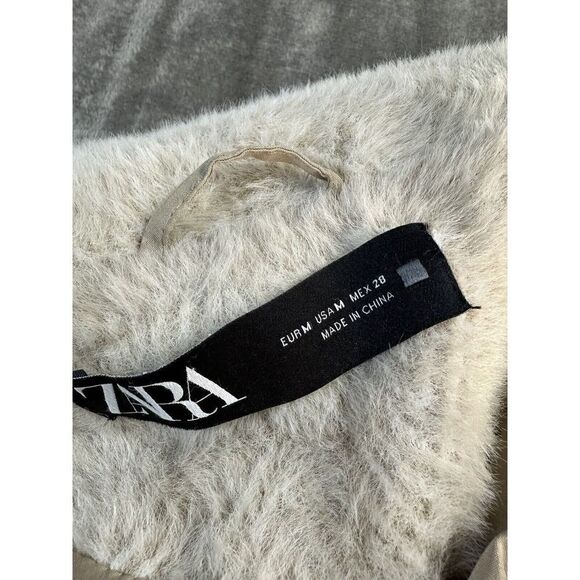 Zara Double Breasted herringbone print Beige Lapels Coat Medium - Picture 8 of 12